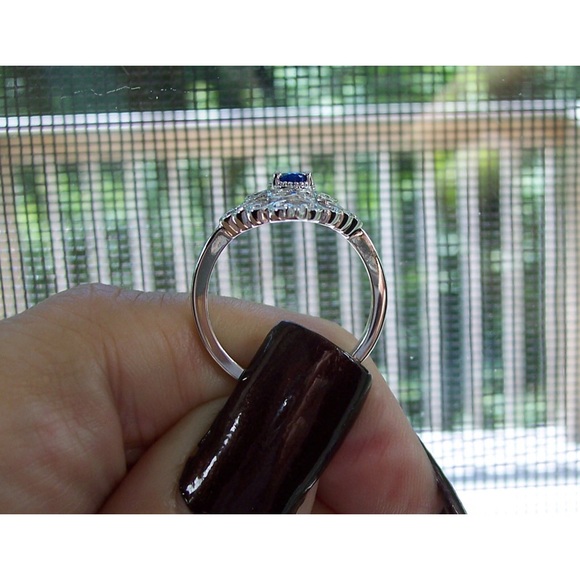 925 STERLING SILVER Simulated Blue Sapphire Cubic Zirconia Filigree Ring - Picture 6 of 16